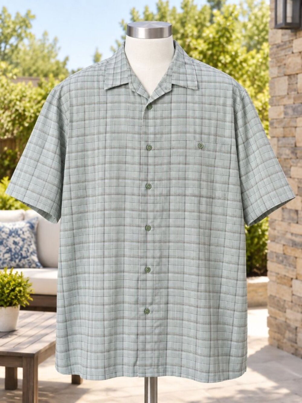 Haggar Green Cool 18 Tec Men Plaid Button Front Short Sleeve Shirt Casual XXL